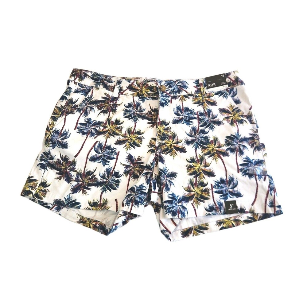 ANA Womens Size 12 Shorts Palm Leaf Print Green Chino Bermuda 5" Inseam NWT - Picture 3 of 9